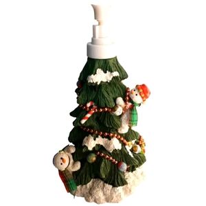 Ceramic Christmas Tree Snowmen Soap Lotion Dispenser 8" Tall No Flaws Vi…